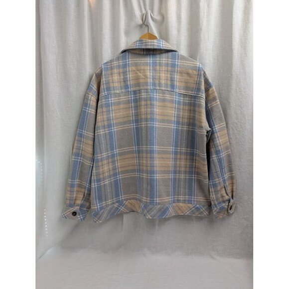 Boston Traders women's XL blue tan white plaid shacket earth tones button G7 - Picture 5 of 10
